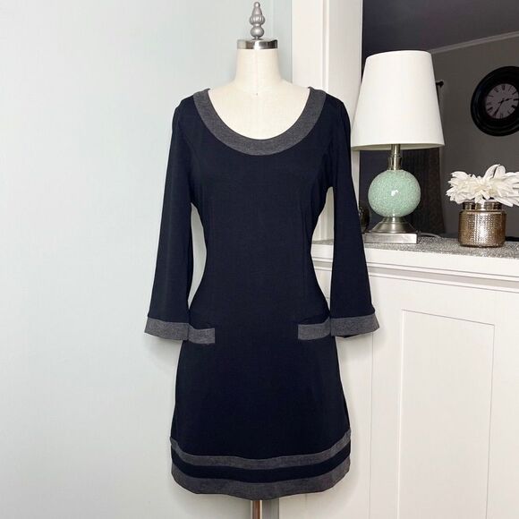 Boden Black & Gray Contrast Trim Sheath Dress with Pockets 6 Small - Picture 4 of 10